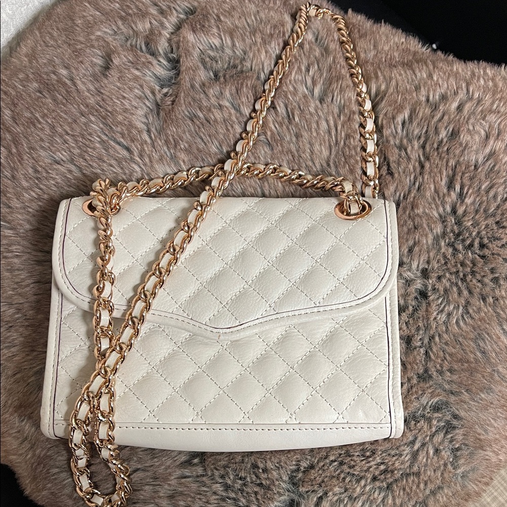 Rebecca Minkoff Cream Quilted Crossbody with Gold Chain